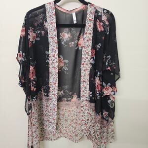 Boho Cottage Floral Kimono Sheer Drape Cover Up Women's Size XS/S Xhiliration
